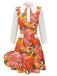 Abito patchwork fioreale a risvolto arancione anni '60