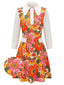 Abito patchwork fioreale a risvolto arancione anni '60