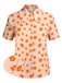 Camicia floreale a maniche corte arancione anni '60
