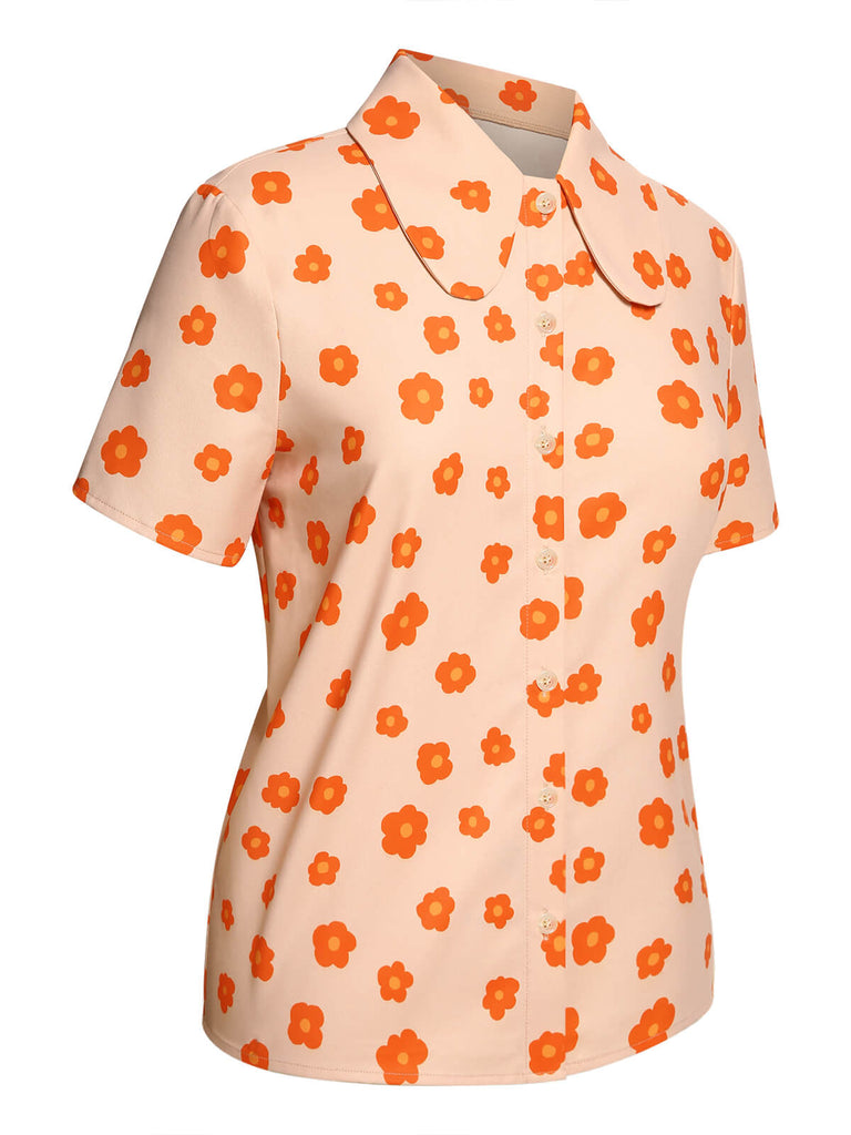 2PCS Camicia e gonna floreale colore arancione anni '60