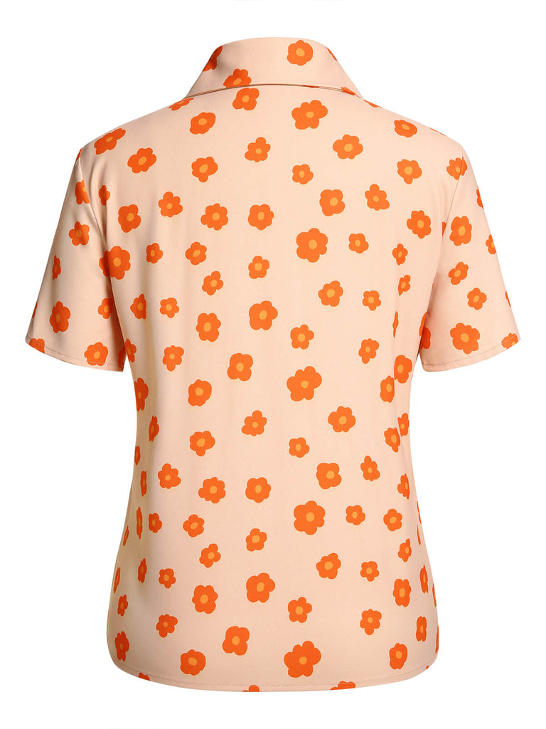 2PCS Camicia e gonna floreale colore arancione anni '60