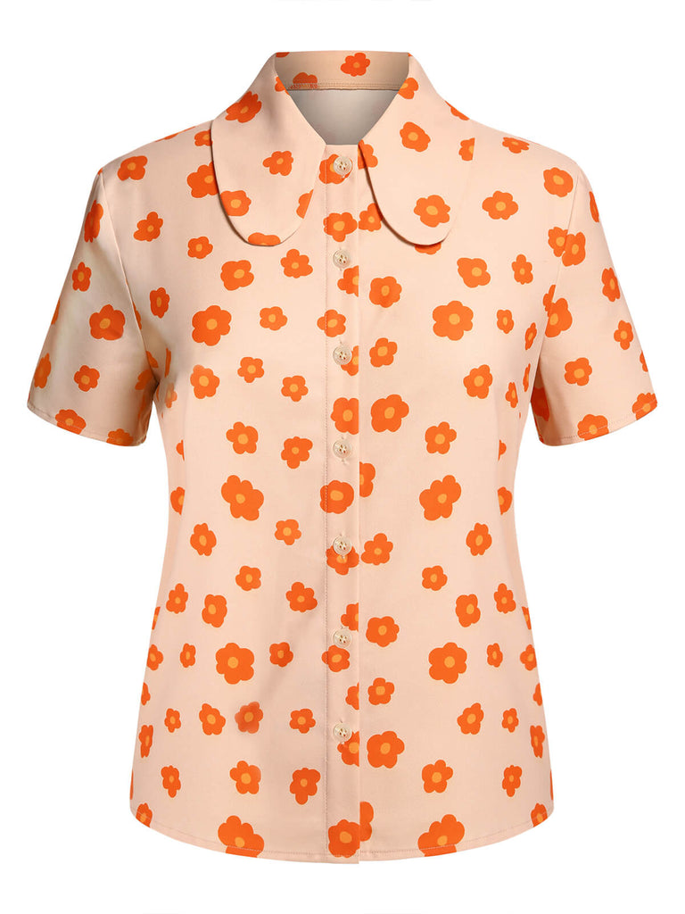 2PCS Camicia e gonna floreale colore arancione anni '60