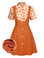 2PCS Camicia e gonna floreale colore arancione anni '60