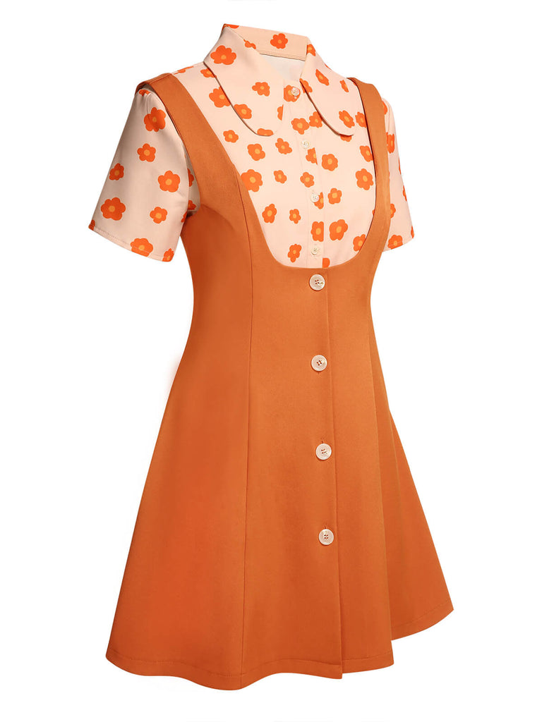 2PCS Camicia e gonna floreale colore arancione anni '60