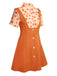 2PCS Camicia e gonna floreale colore arancione anni '60