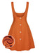 Gonna a trapezio con bretelle e bottoni arancione anni '60