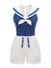 Tuta corta scollo all'americana e patchwork blu navy anni '50