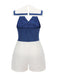 Tuta corta scollo all'americana e patchwork blu navy anni '50