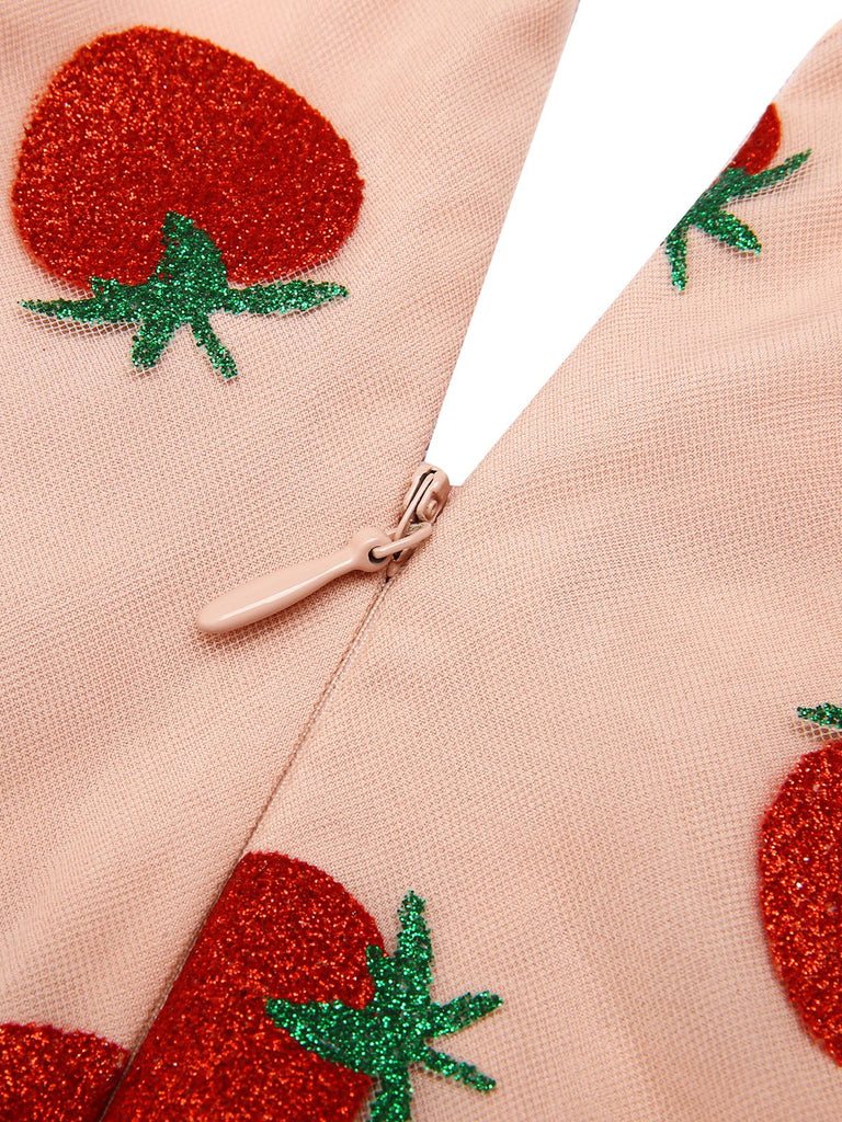 [Prevendita] Abito a ruota a fragole in rete rosa anni '50