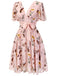 Abito floreale rosa fiocco scollo a V anni '50