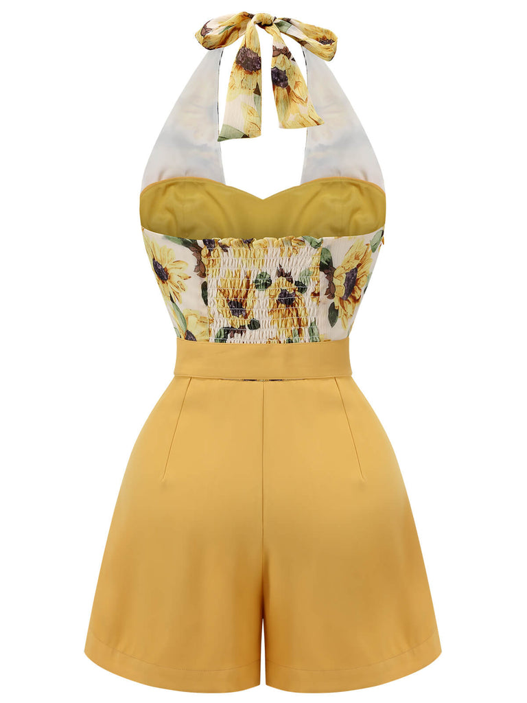 Tuta corta giallo girasoli con scollo all'americanaanni '50