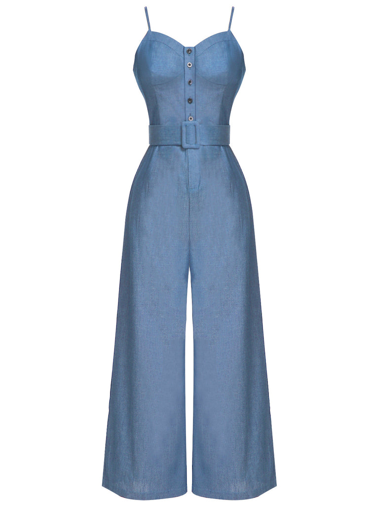 Tuta da cowboy con spalline sottili blu navy anni '30