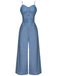 Tuta da cowboy con spalline sottili blu navy anni '30