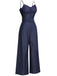 Tuta da cowboy con spalline sottili blu navy anni '30