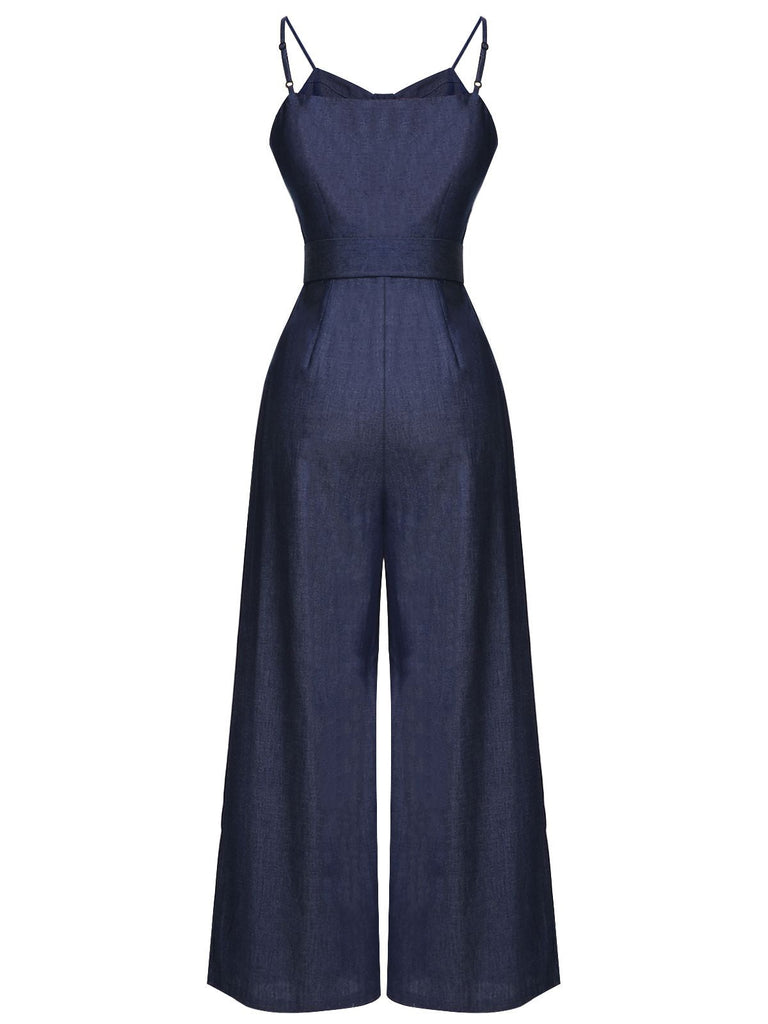 Tuta da cowboy con spalline sottili blu navy anni '30