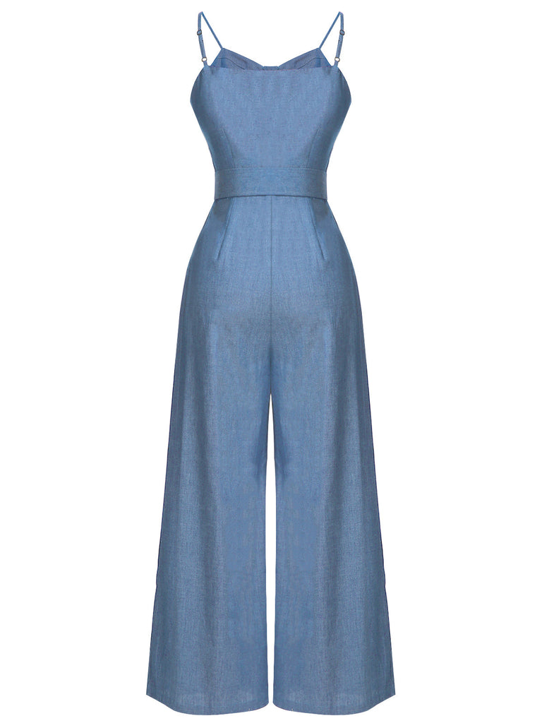 Tuta da cowboy con spalline sottili blu navy anni '30