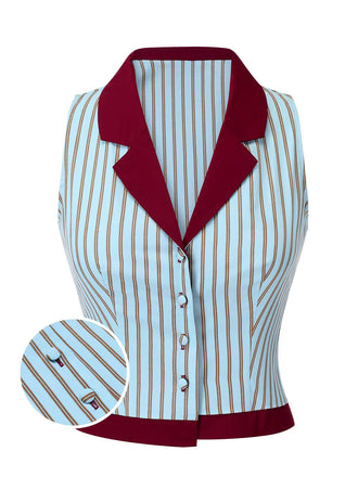 Camicetta a righe senza maniche con patchwork blu anni '50