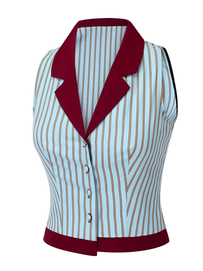 2PCS Camicetta a righe blu e pantaloncini rosso anni '50