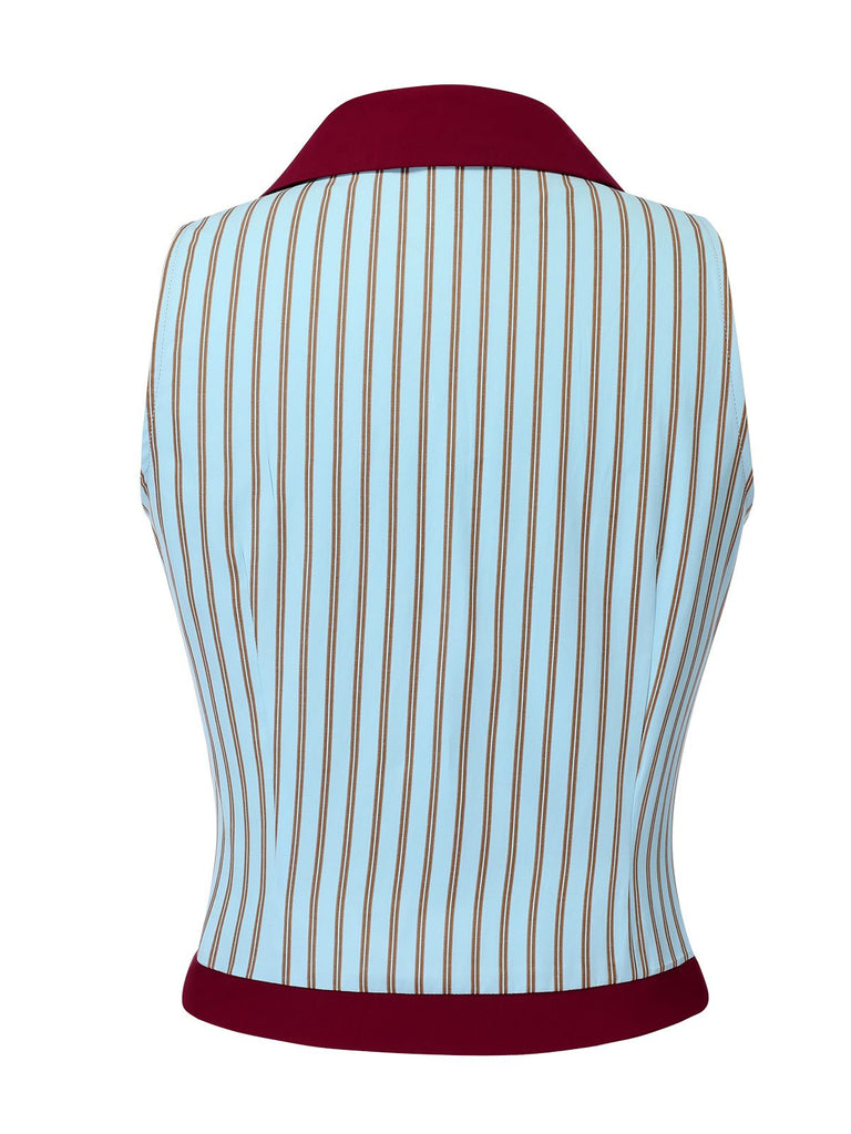 2PCS Camicetta a righe blu e pantaloncini rosso anni '50