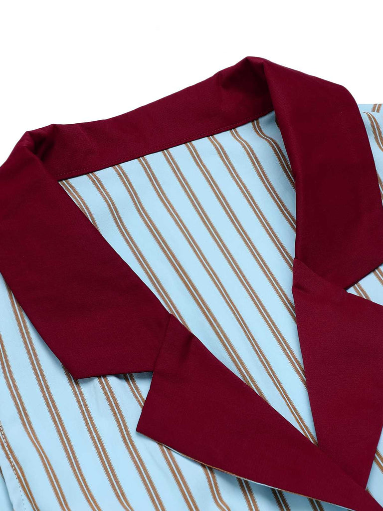2PCS Camicetta a righe blu e pantaloncini rosso anni '50