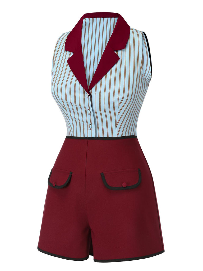 2PCS Camicetta a righe blu e pantaloncini rosso anni '50