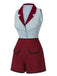 2PCS Camicetta a righe blu e pantaloncini rosso anni '50