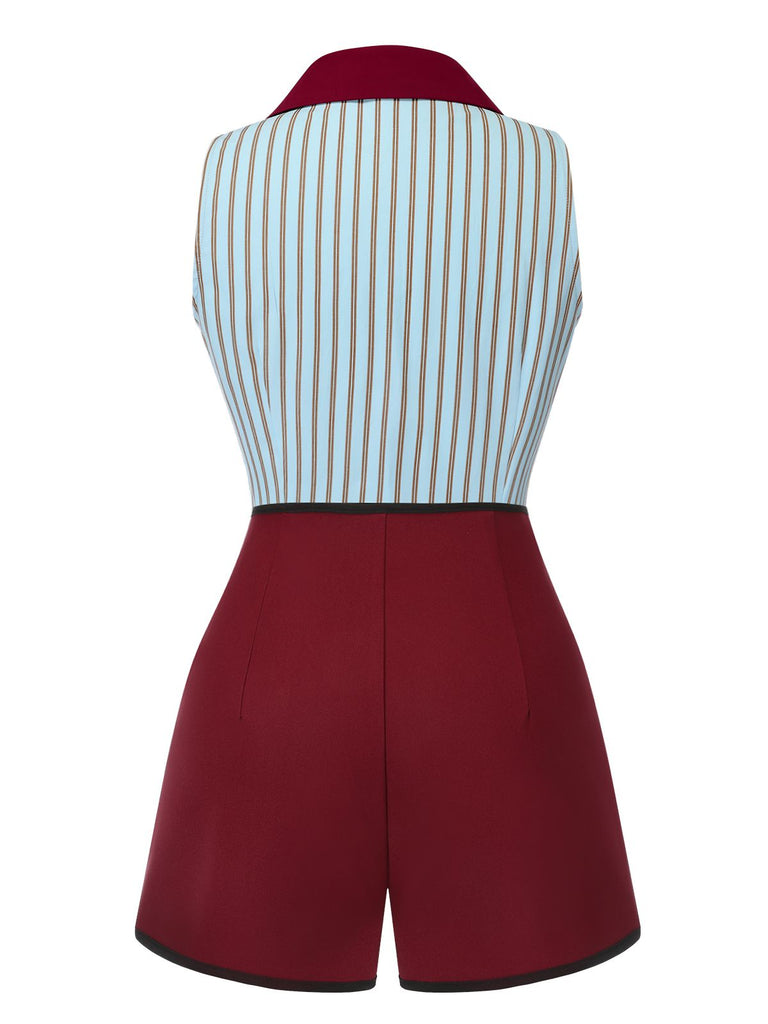 2PCS Camicetta a righe blu e pantaloncini rosso anni '50