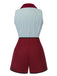 2PCS Camicetta a righe blu e pantaloncini rosso anni '50