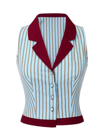 Camicetta a righe senza maniche con patchwork blu anni '50