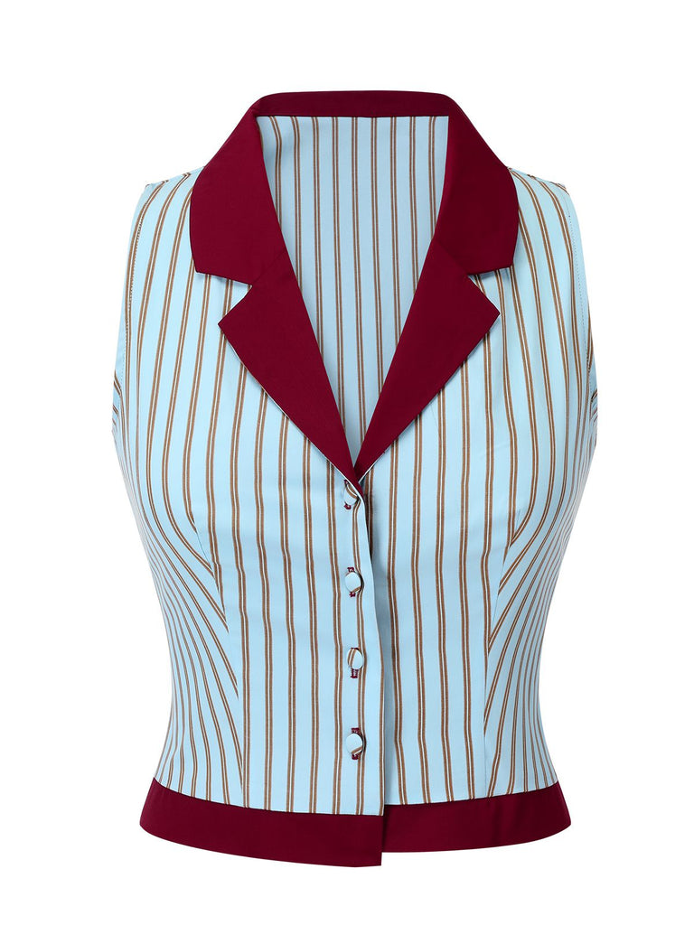 2PCS Camicetta a righe blu e pantaloncini rosso anni '50