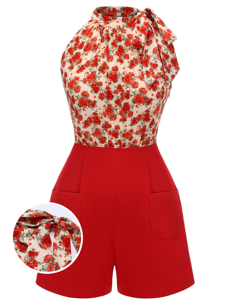 Tuta corta patchwork in pizzo Crimson Rose anni '50