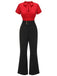 2PCS Camicetta rossa annodata e pantaloni nero anni '40