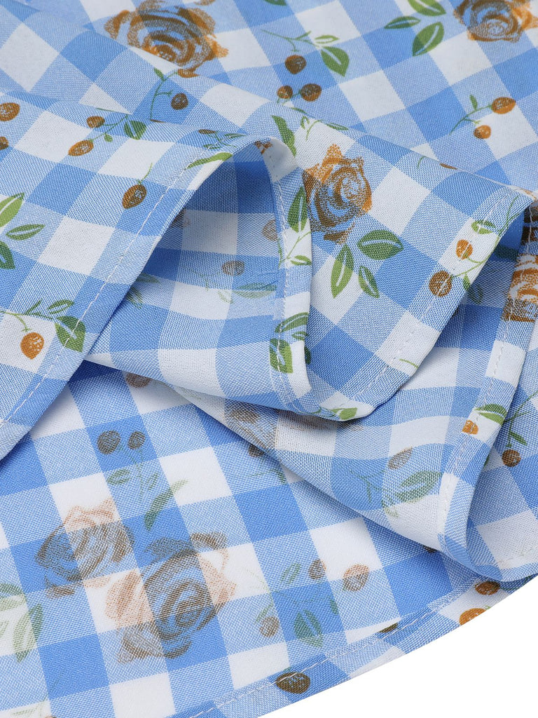 Abito plaid a rosa lacci fiocco blu anni '40