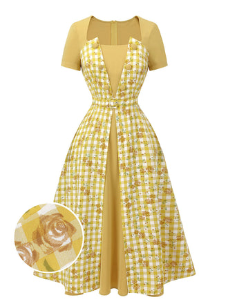 Abito raglan a rosé plaid giallo anni '50