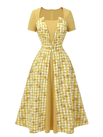 Abito raglan a rosé plaid giallo anni '50