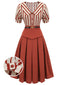 2PCS camicetta a righe e gonna rosso arancione anni '50
