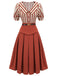 2PCS camicetta a righe e gonna rosso arancione anni '50