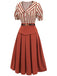2PCS camicetta a righe e gonna rosso arancione anni '50