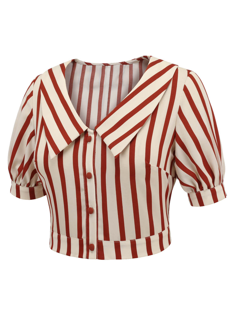 2PCS camicetta a righe e gonna rosso arancione anni '50