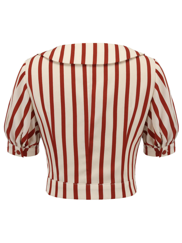 2PCS camicetta a righe e gonna rosso arancione anni '50