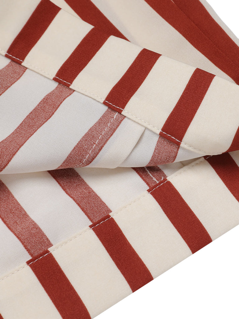 2PCS camicetta a righe e gonna rosso arancione anni '50
