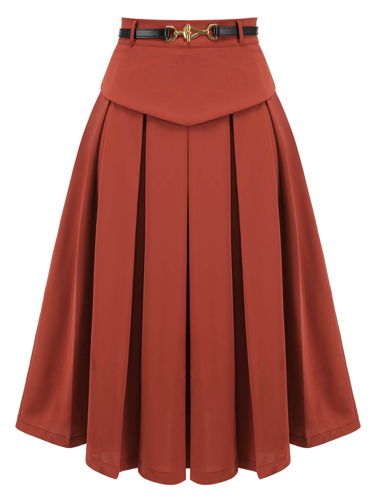 2PCS camicetta a righe e gonna rosso arancione anni '50