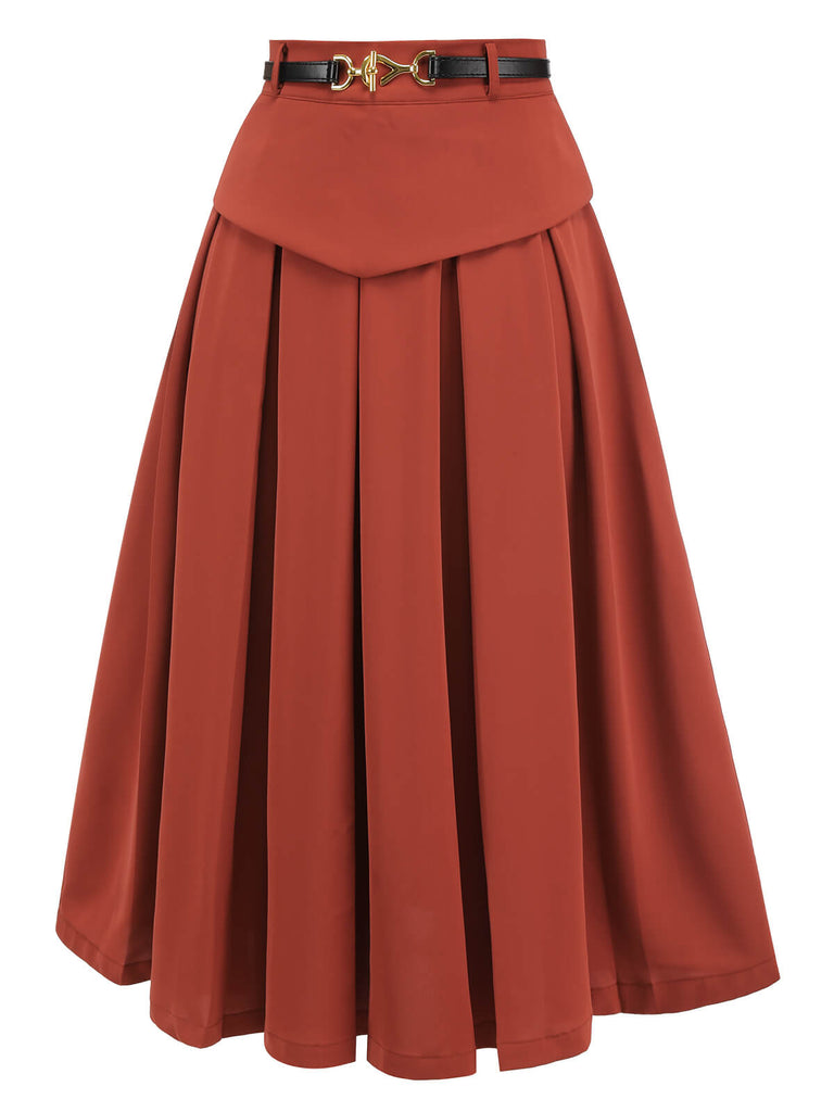 2PCS camicetta a righe e gonna rosso arancione anni '50