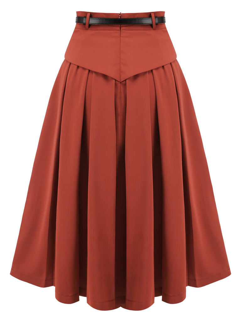 2PCS camicetta a righe e gonna rosso arancione anni '50