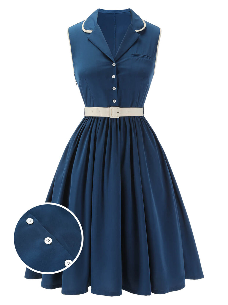 Abito senza maniche con revers blu navy anni '60