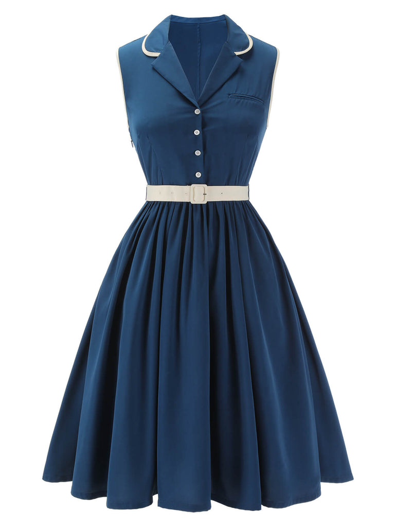 Abito senza maniche con revers blu navy anni '60