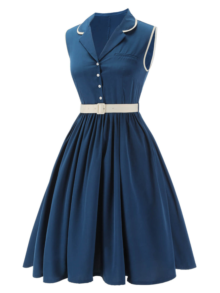 Abito senza maniche con revers blu navy anni '60