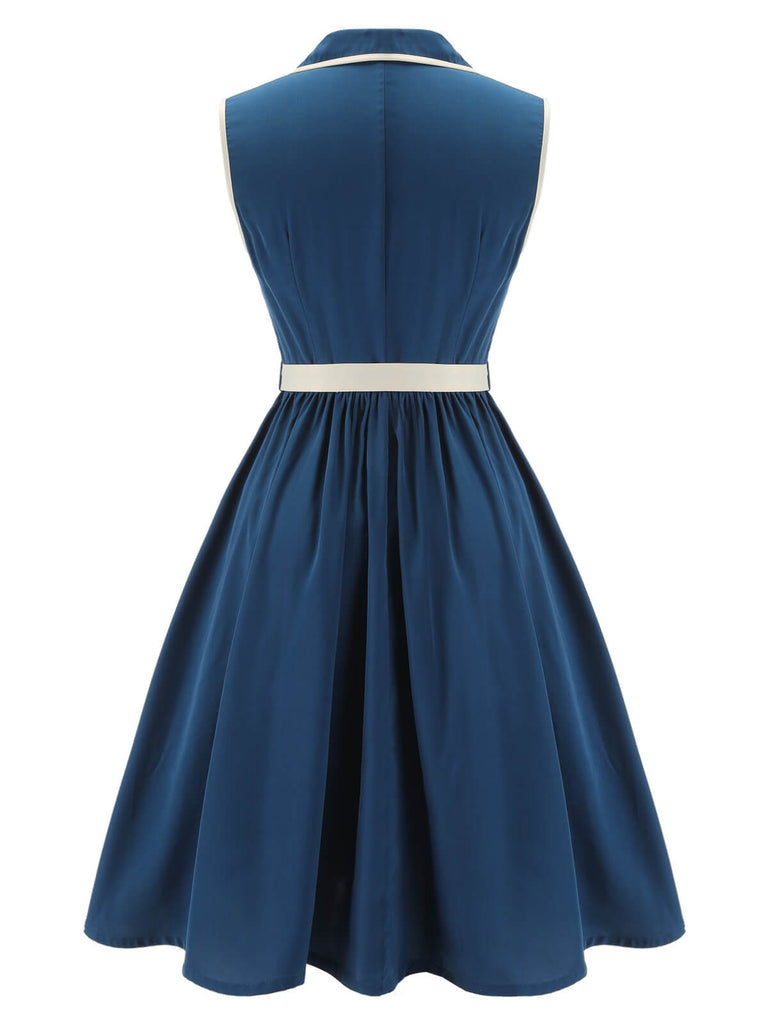 Abito senza maniche con revers blu navy anni '60