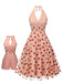 2PCS Tuta corta scollo a V e gonna a ombrello rosa anni '50
