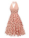 2PCS Tuta corta scollo a V gonna a ombrello rosa anni '50